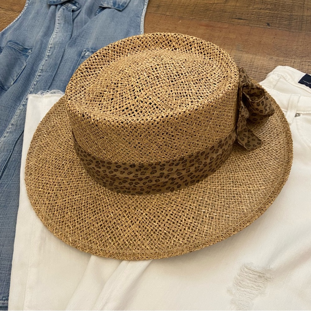 HAT Straw Summer Structured Sun Leopard Print Band Vacation